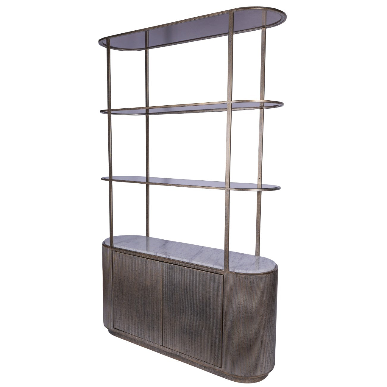 Aged Gold Shelving Unit With Storage
