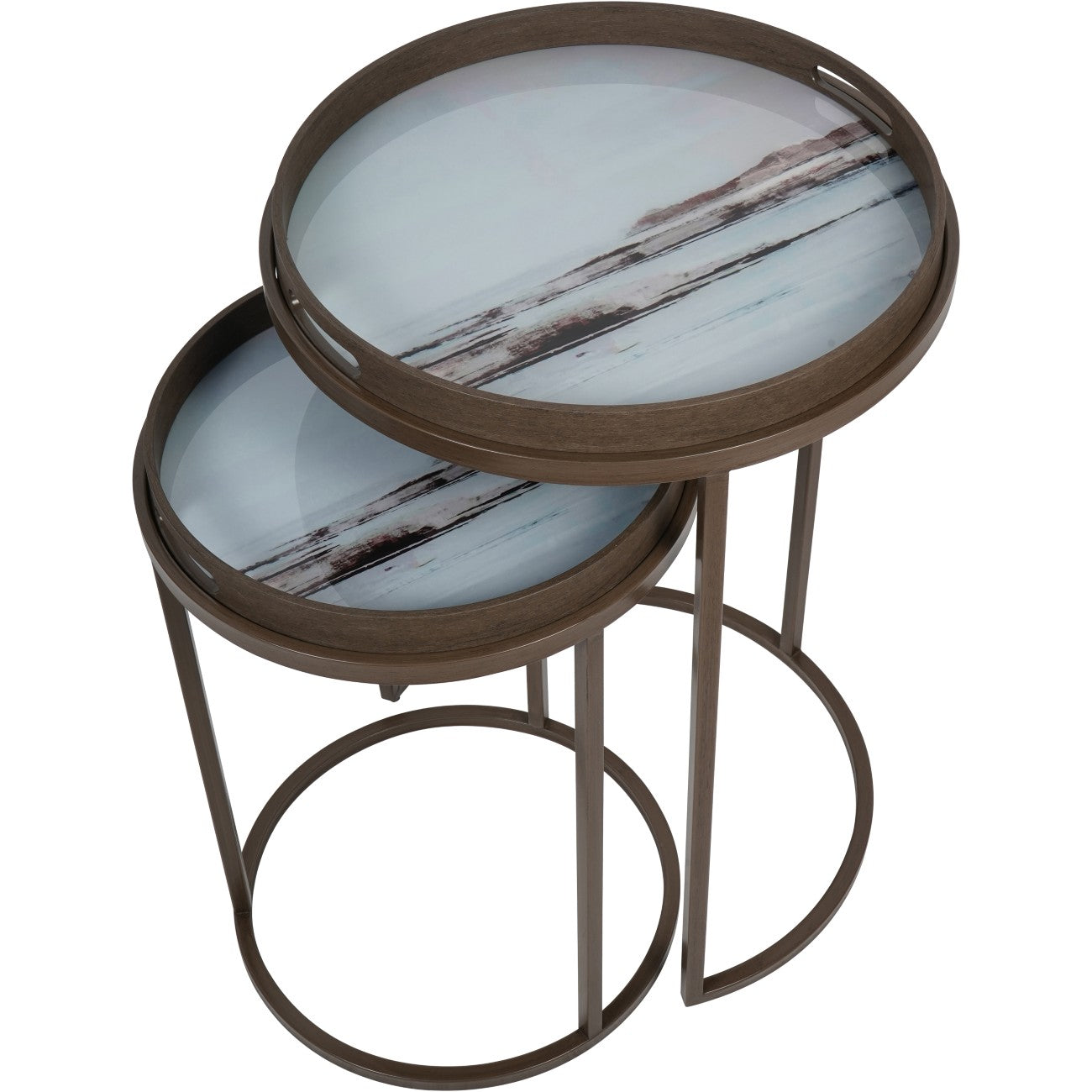 Monochromes Swirl-Set mit 2 Beistelltischen