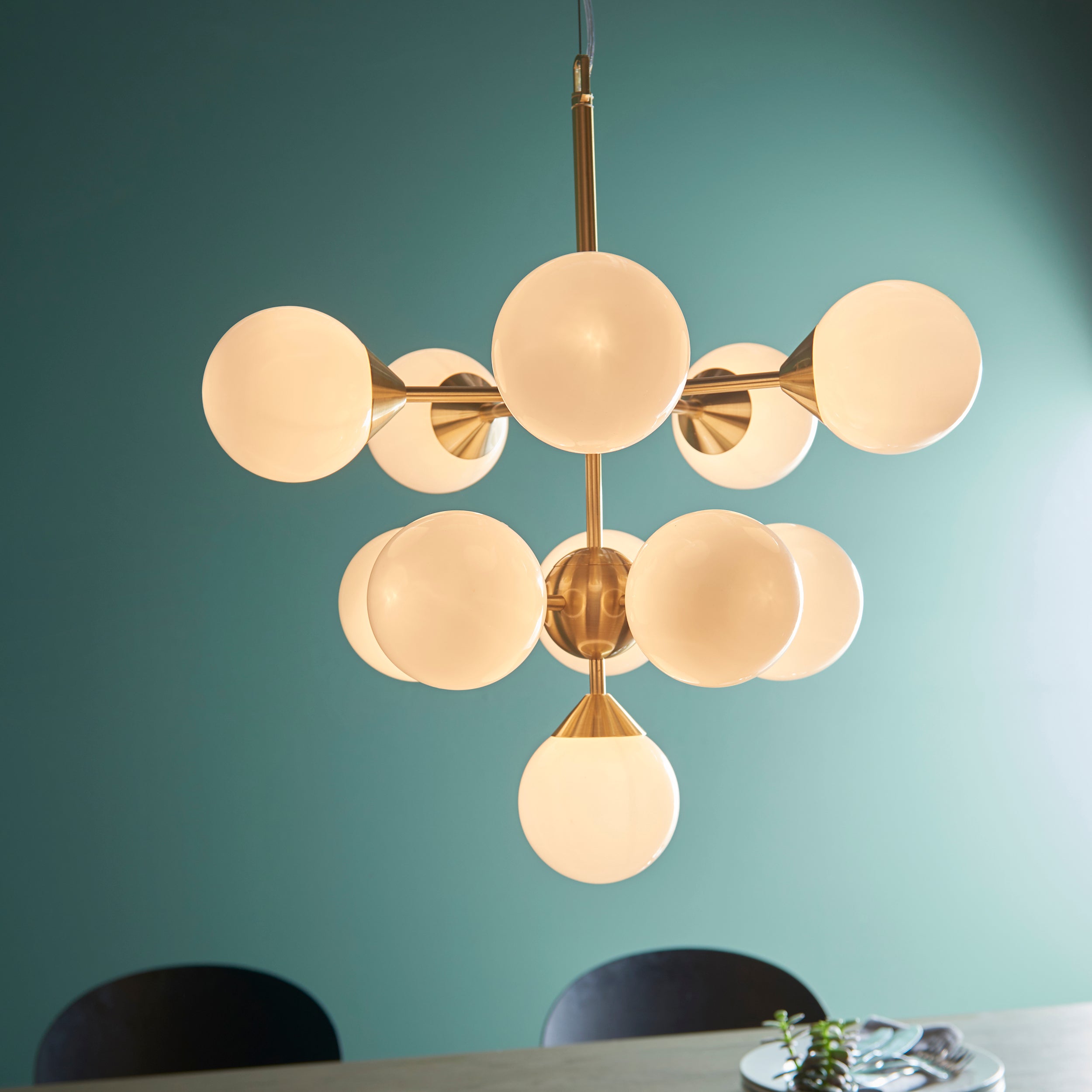 Brass Glass Shade 11 Light Pendant