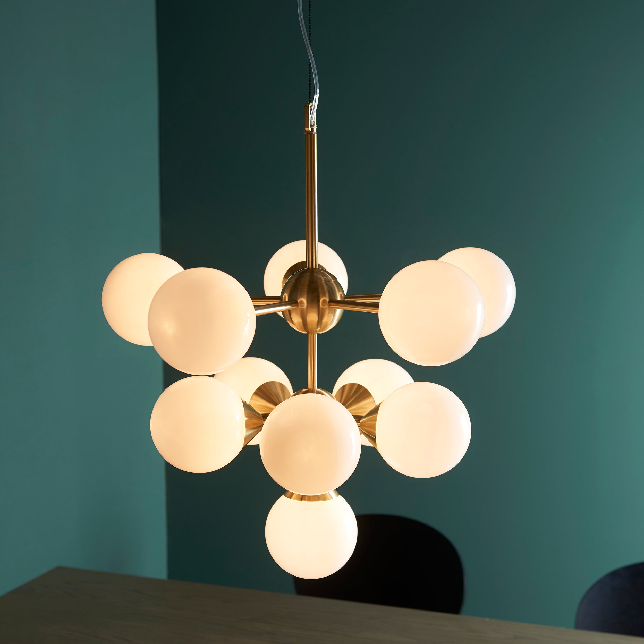 Brass Glass Shade 11 Light Pendant