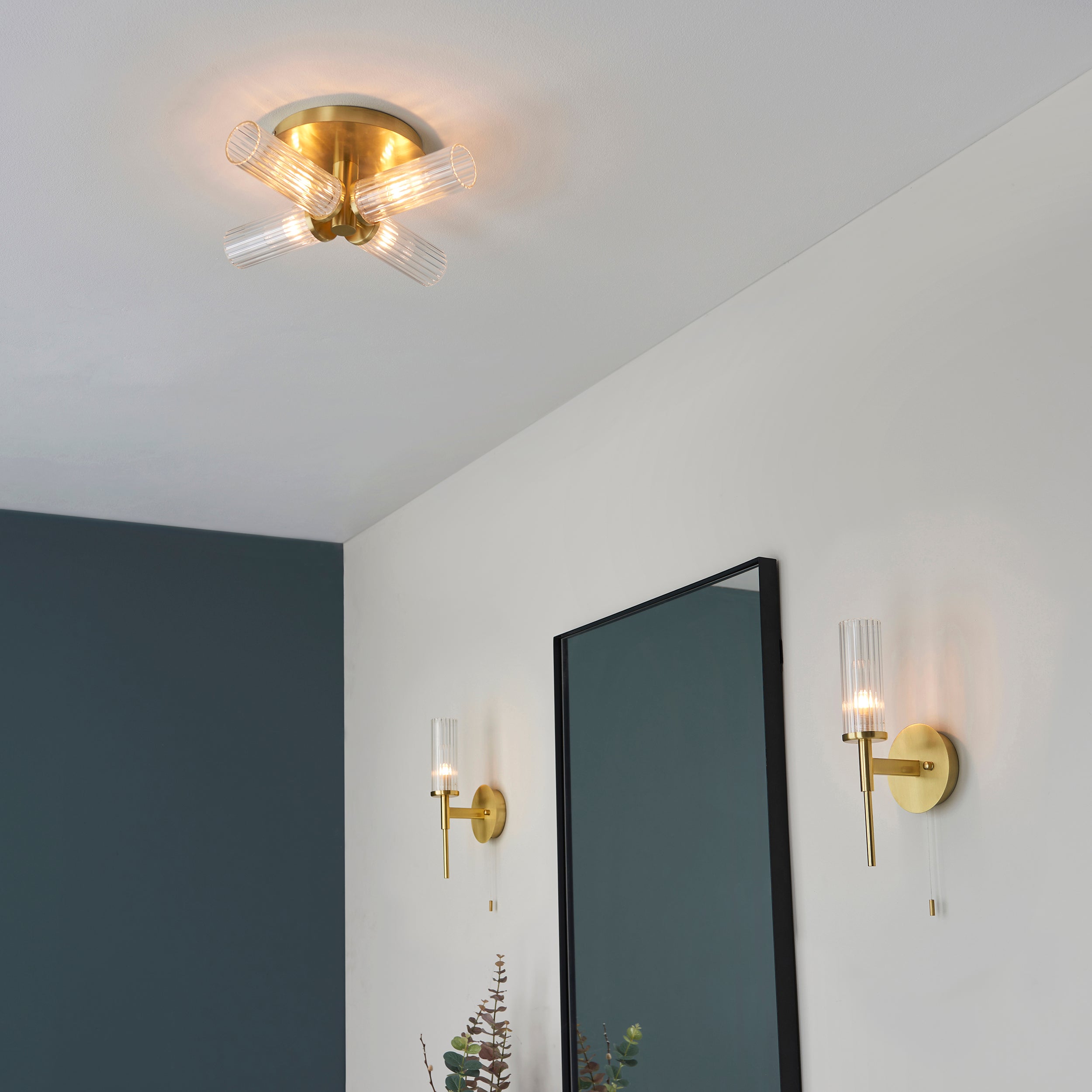 Brushed Gold 4 Light Semi Flush Bathroom