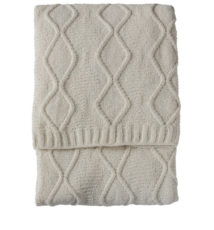 Chenille Knit Cable Throw Cream