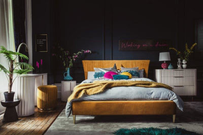 Fluted Bedside Table Gold Accents - Right