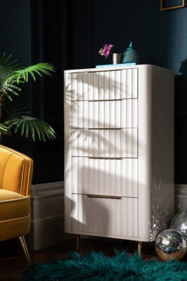 Fluted Tall 5 Drawer Chest with Gold Accents