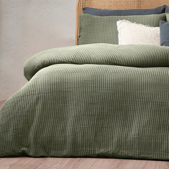 Chunky Waffle Cotton Bedding Set Eucalyptus