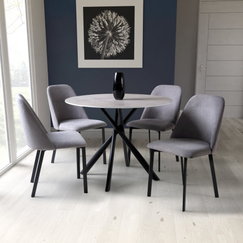Grey Glass Dining Table  & 4 Premium Grey Chairs Set