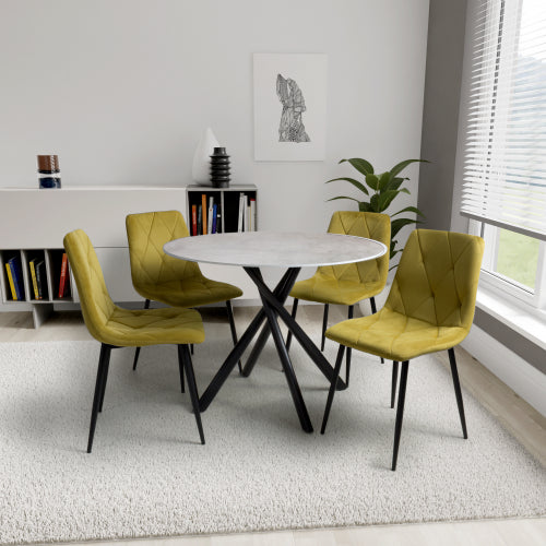 Grey Glass Dining Table  & 4 Yellow Chairs Set