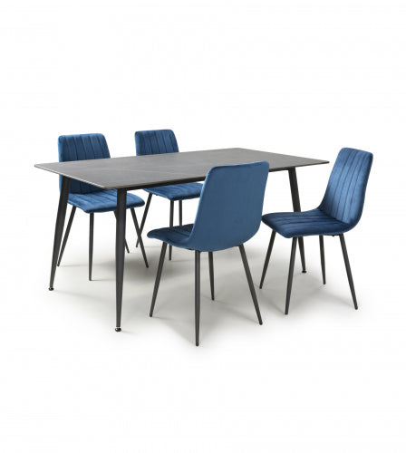 Grey Granite Finish Dining Table 1.6m & 4 Blue Chairs Set