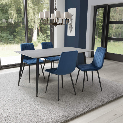 Grey Granite Finish Dining Table 1.6m & 4 Blue Chairs Set