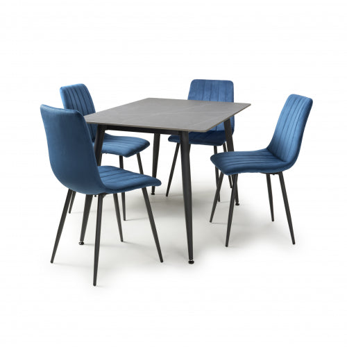 Grey Granite Finish Dining Table & 4 Blue Chairs Set