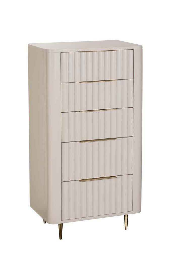 Fluted Tall 5 Drawer Chest with Gold Accents
