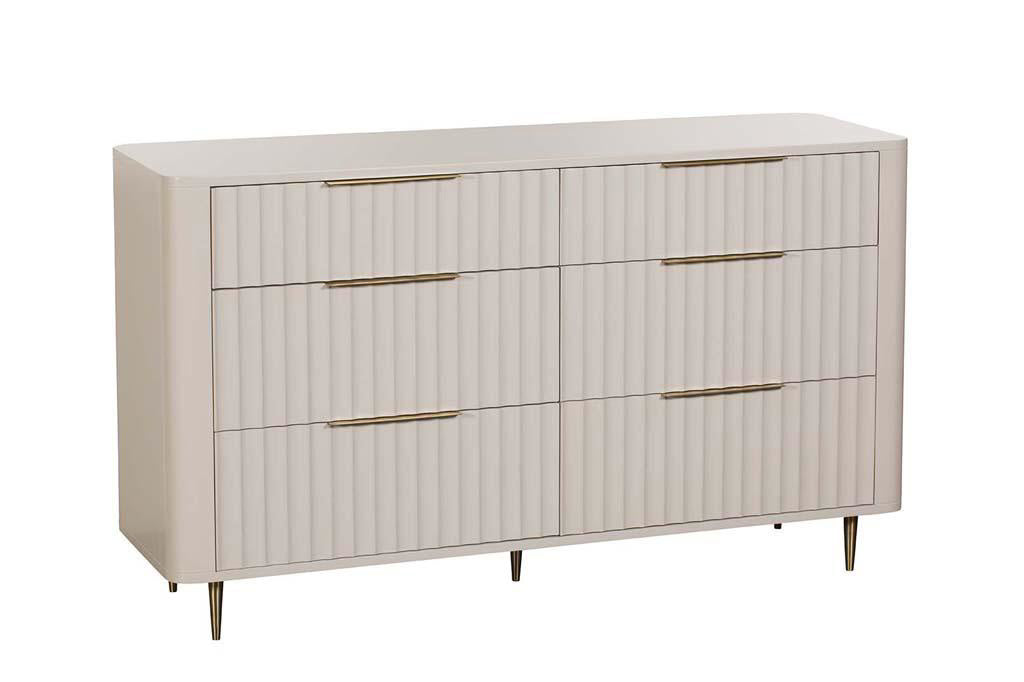 Fluted 6 Drawer Wide Chest with Gold Accents