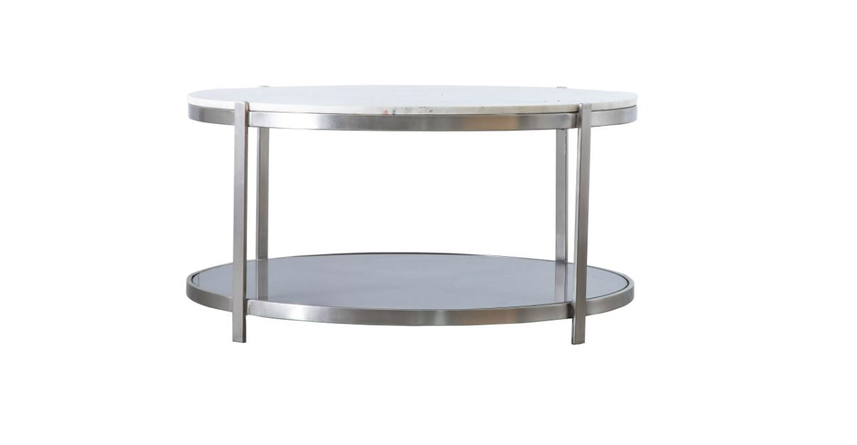 Marble Top Round Silver Coffer Table