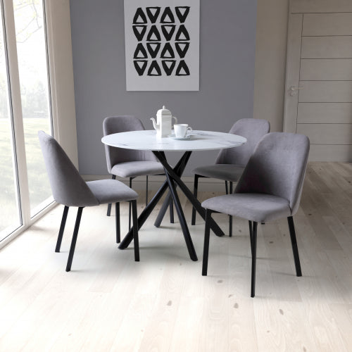 White Glass Dining Table & 4 Premium Grey Chairs Set