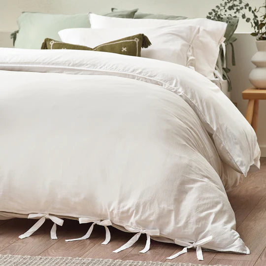 Mallow Bow Tie Linen Bedding Set Warm White
