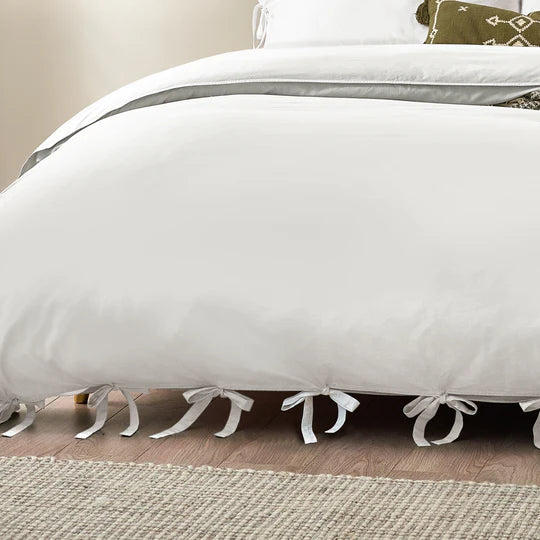 Mallow Bow Tie Linen Bedding Set Warm White
