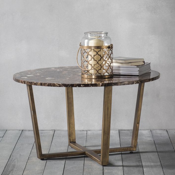 Round Coffee Table Brass Marble