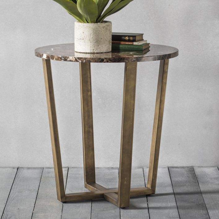 Emperor Cleo Round Side Table/Rich Brown Marble Top
