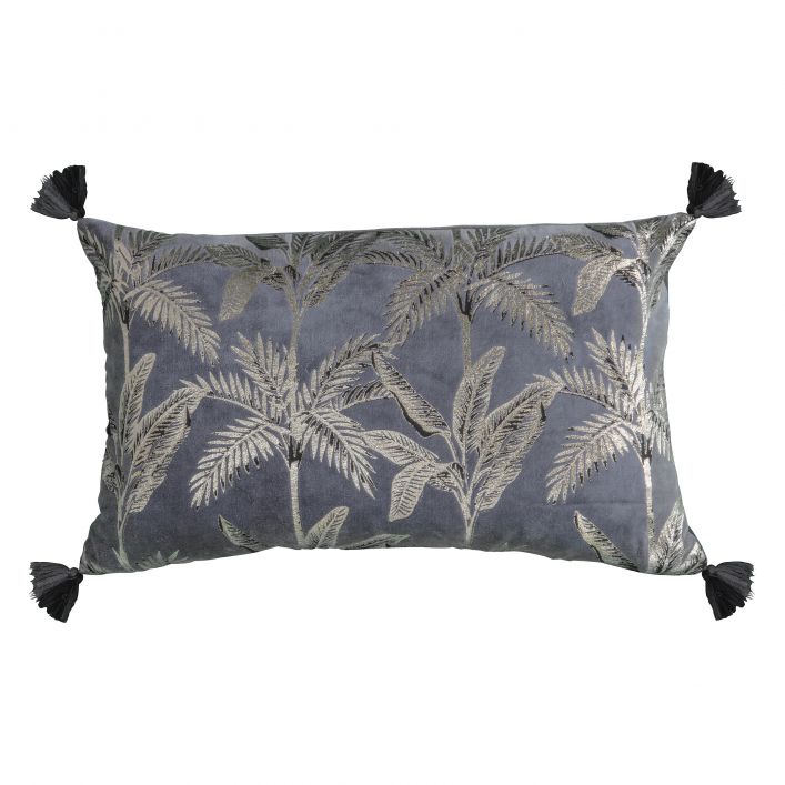 Zola Palm Tassel Metallic Grey Cushion