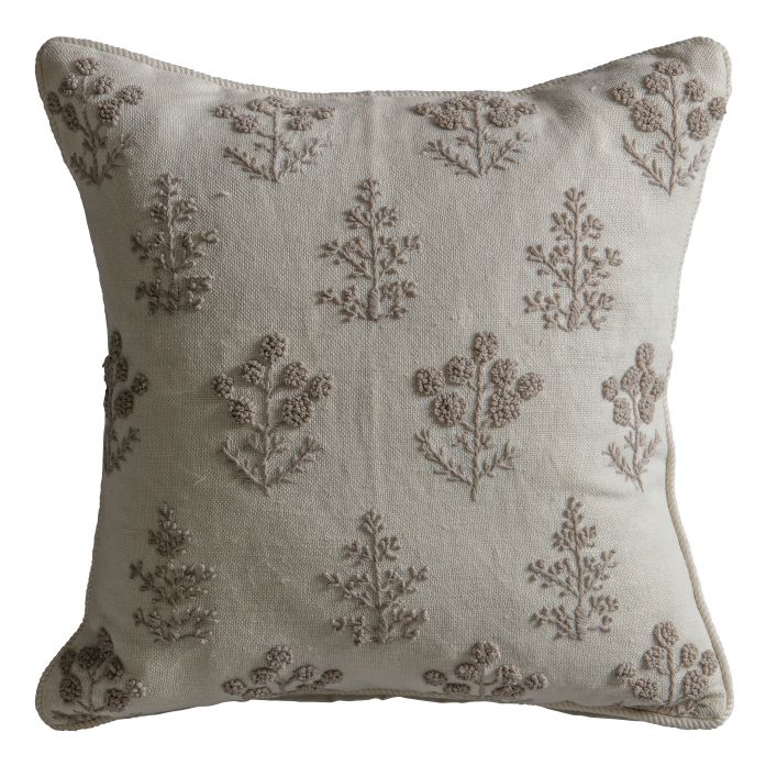 Bloem Floral Embroidered Cushion Natural