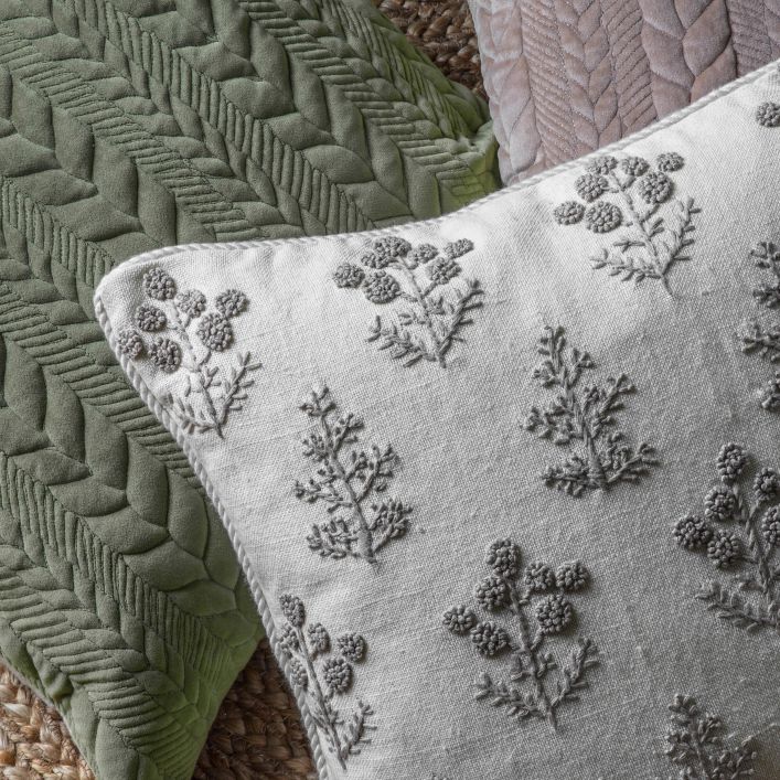 Bloem Floral Embroidered Cushion Natural