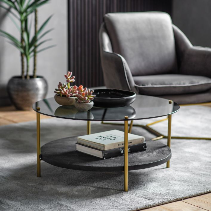 Table basse en bois et fer noir doré