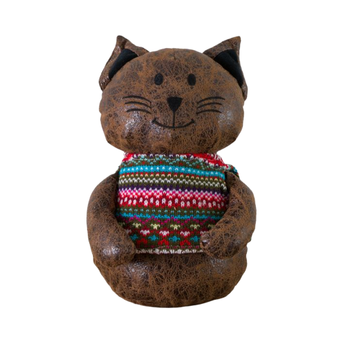 Cat Fairisle Jumper Doorstop Brown