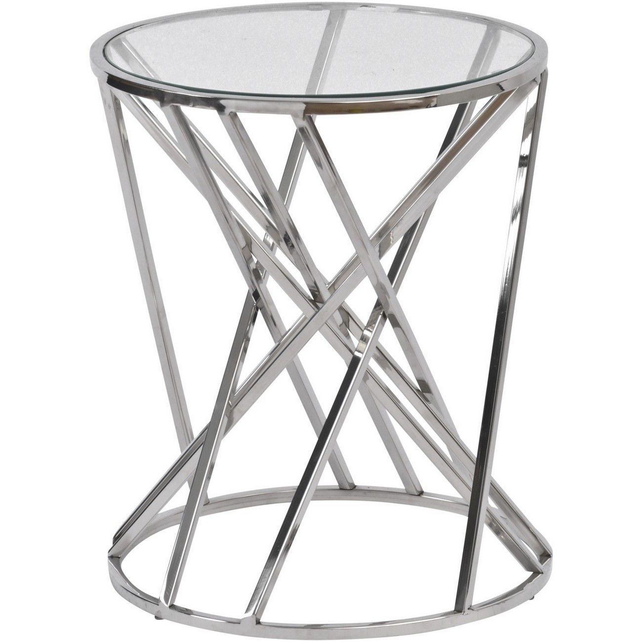 Table d'appoint ronde Iconic Nickel Twist avec plateau en verre