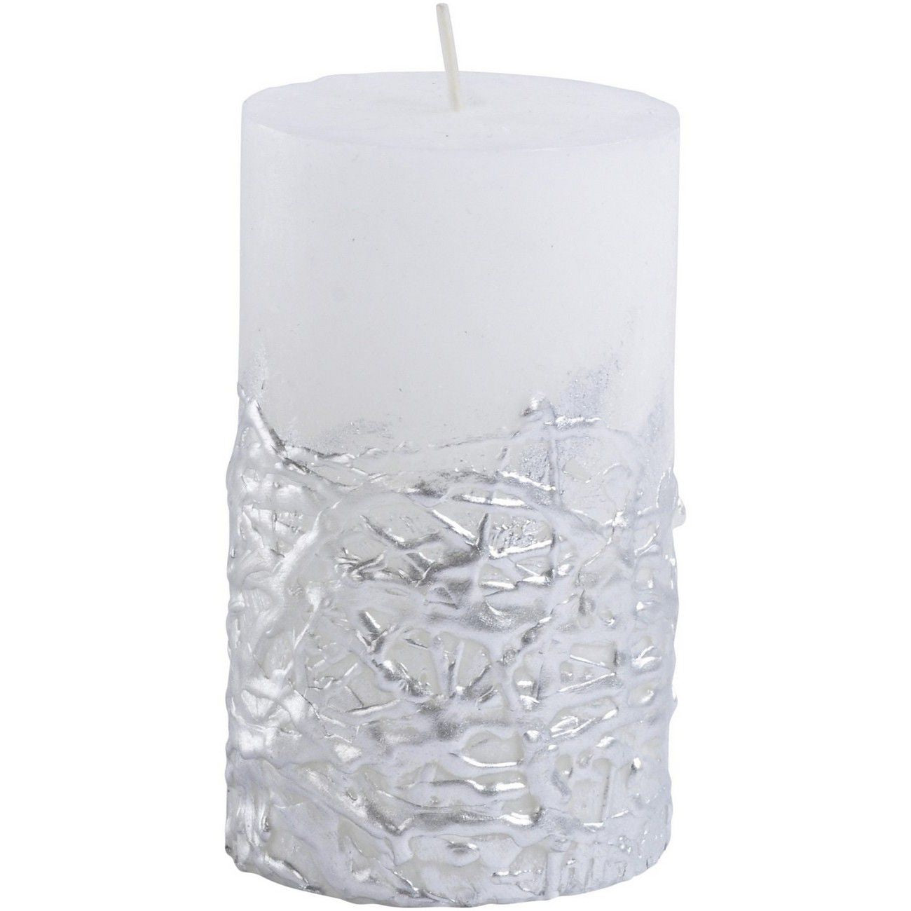 Weiße Waage-Kerze mit strukturierter Silberbasis 7×12