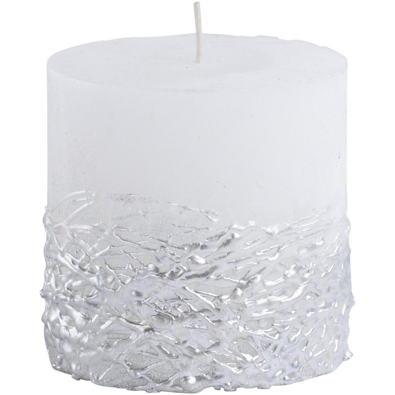 Weiße Waage-Kerze mit strukturierter Silberbasis, 10 x 10 cm