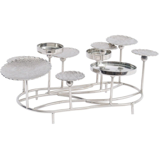 Lily Pad Polished Silver Aluminium Pillar Candle Holder Small