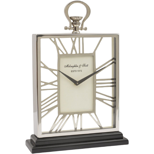 Mayfair-Kollektion – Skelett-Kaminuhr in Silber und Schwarz