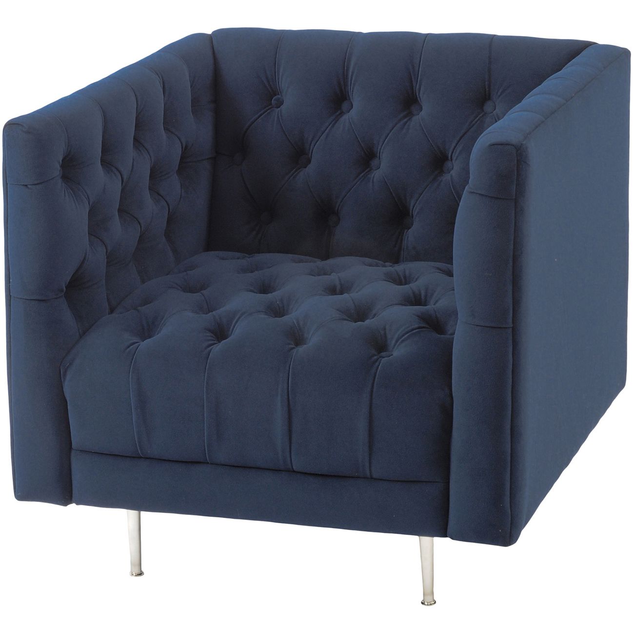 Chaise d'appoint Alex en velours bleu avec boutons