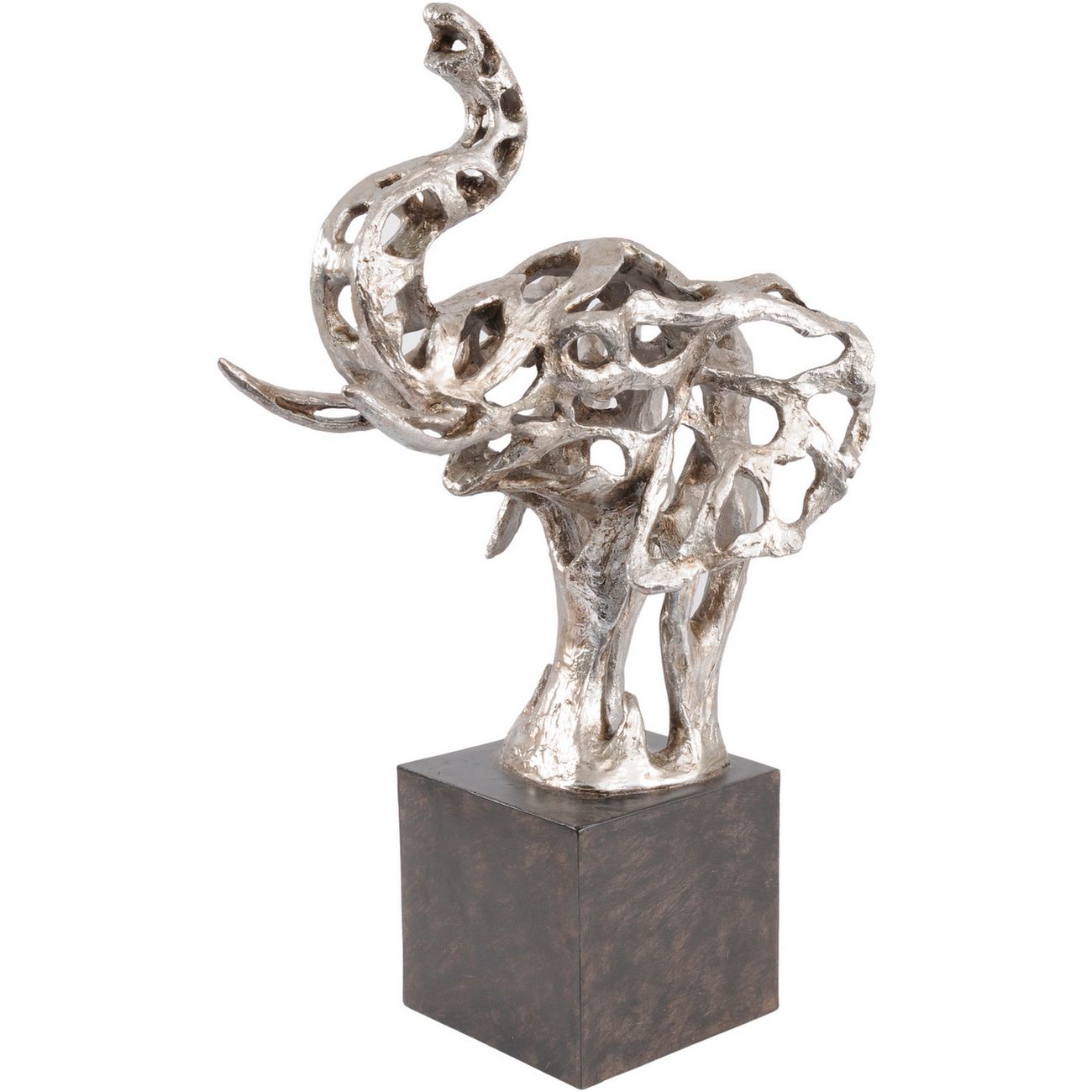 Addo Sculpture abstraite tête d'éléphant en résine argentée