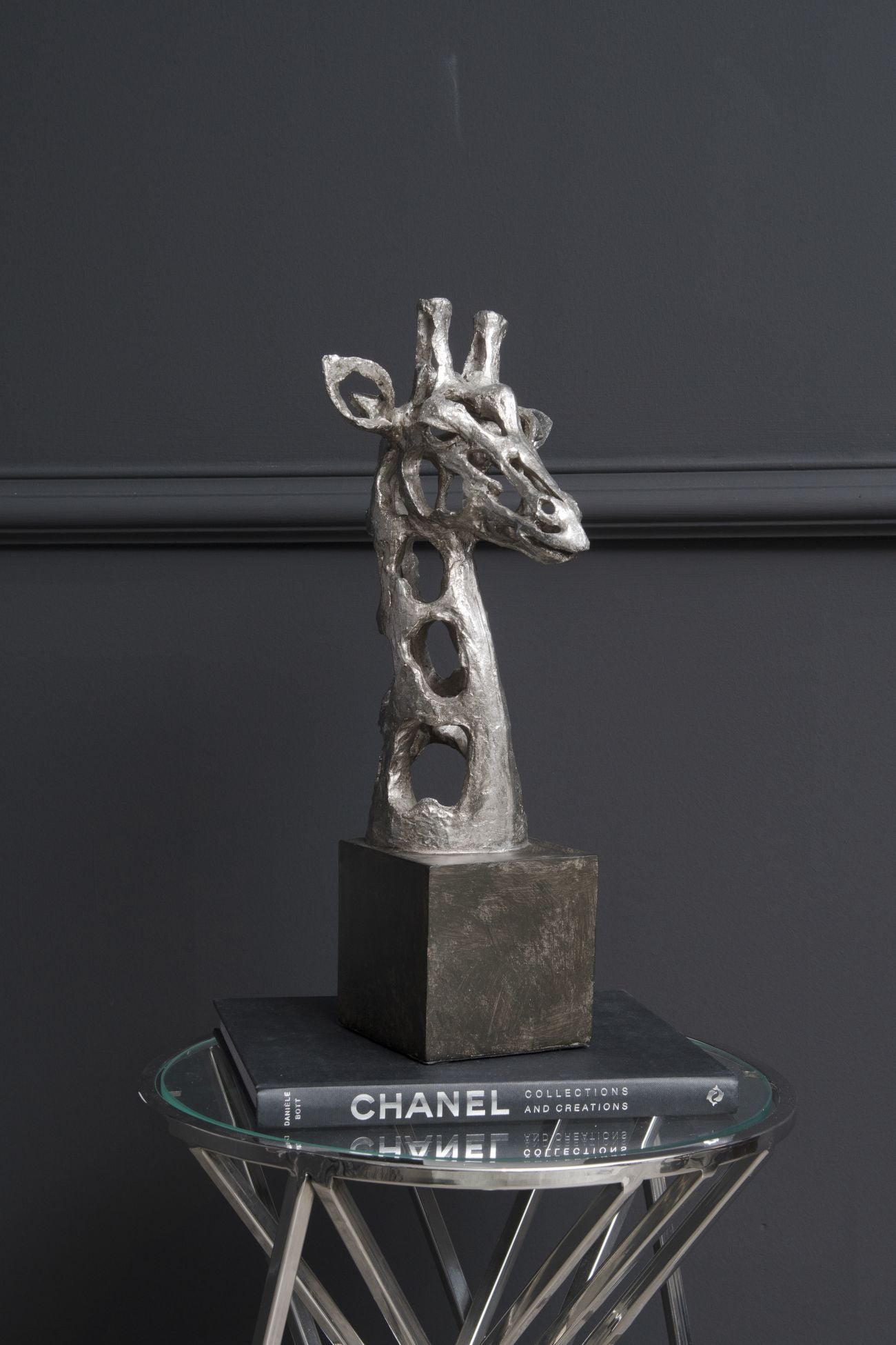 Addo Abstract Giraffe Head Sculpture in Silver Resin