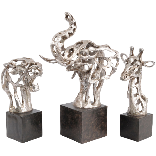 Addo Abstrakte Tigerkopf-Skulptur aus silbernem Harz