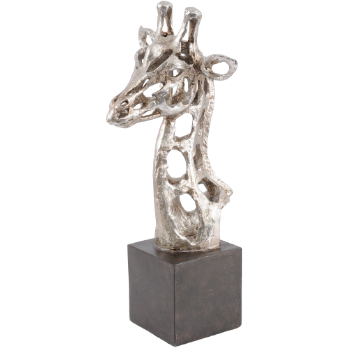 Addo Sculpture abstraite tête de girafe en résine argentée