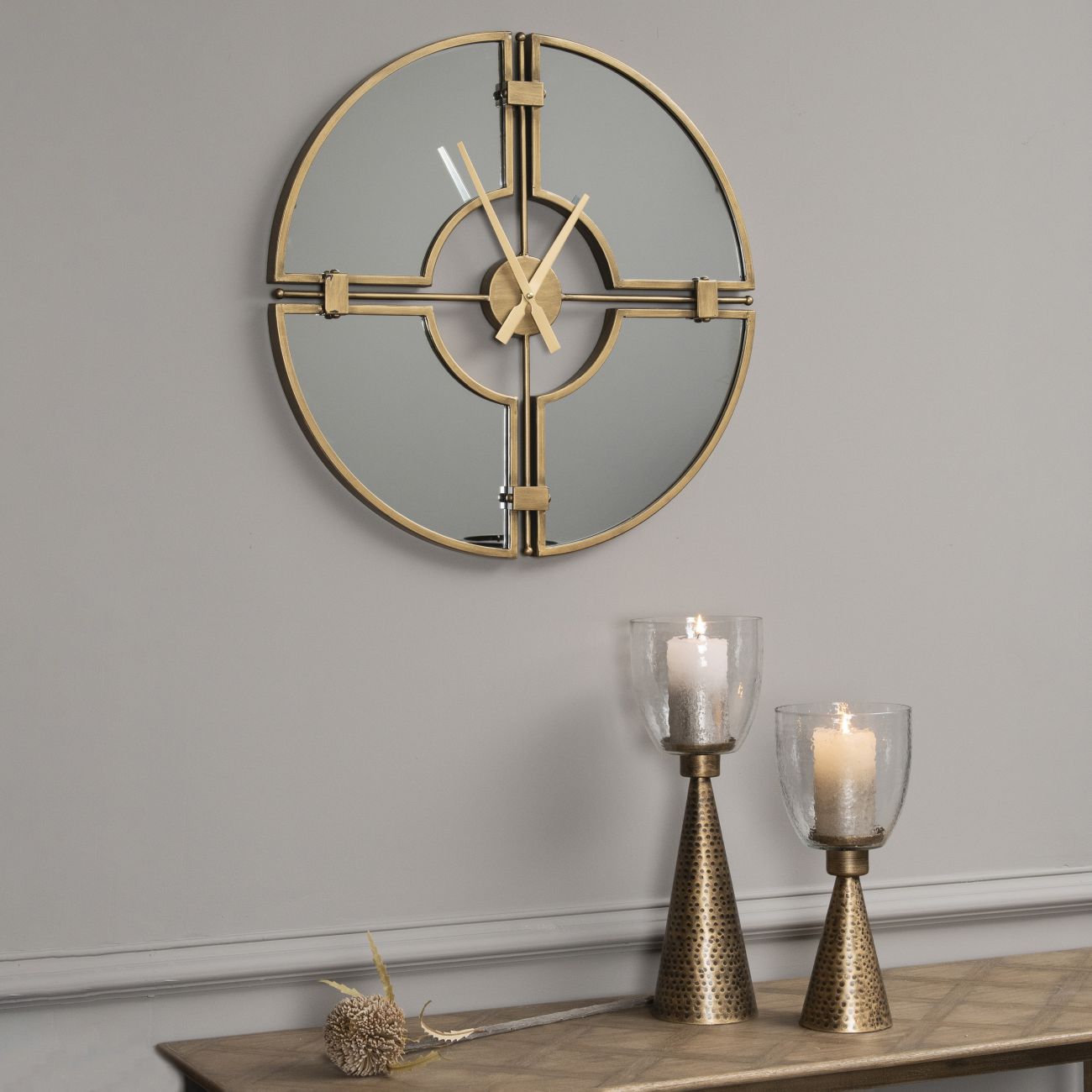 Mirrored Wall Clock In Gold Finish