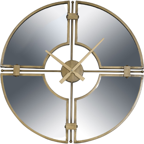 Mirrored Wall Clock In Gold Finish