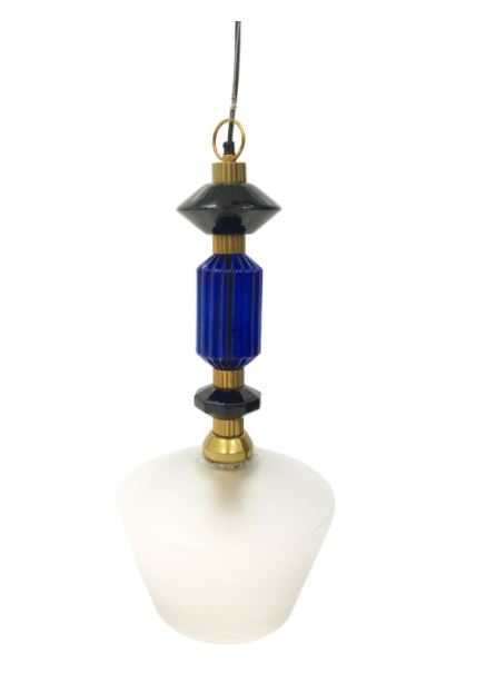 Pendelleuchte Alena aus tintenblauem und mattiertem Glas
