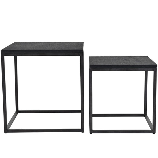 Kirkstone Iron Set of 2 Side Tables in Oak Wood Finish with Galaxy Slate