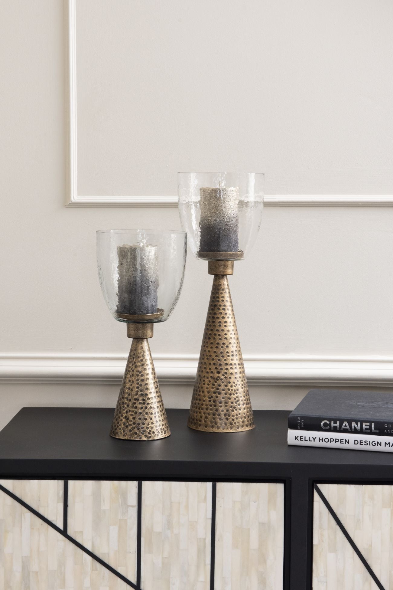 Iron and Hammered Glass Table Hurricane - Medium and Large Sizes