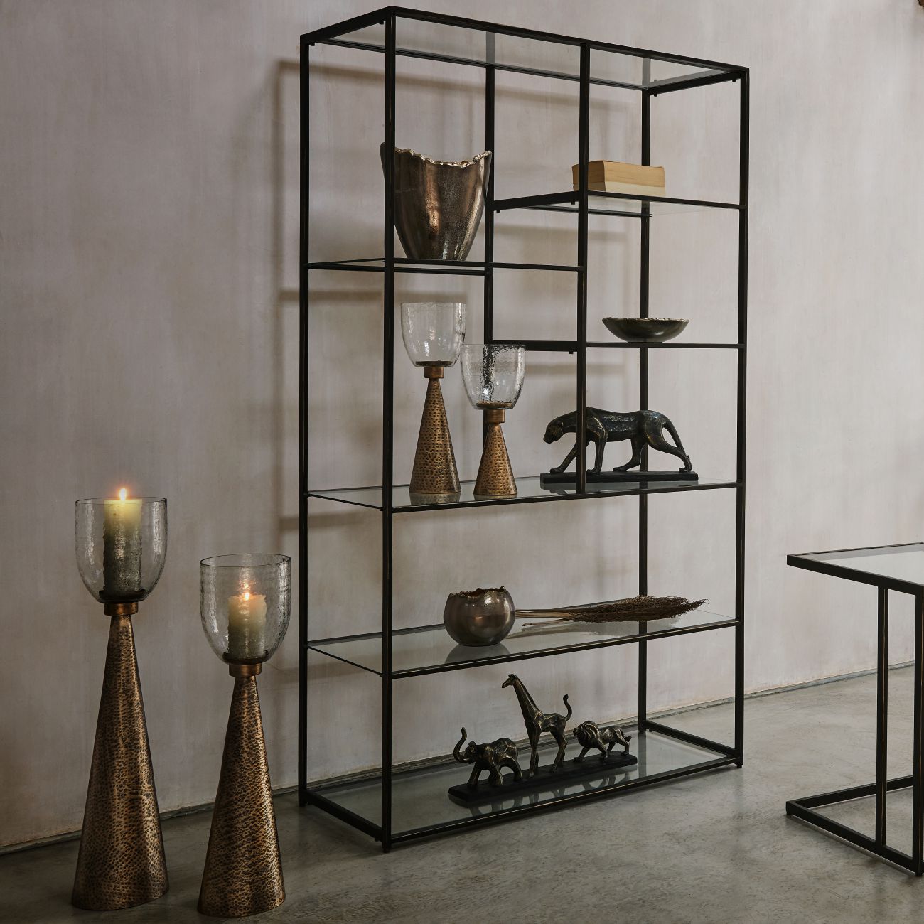 Iron and Hammered Glass Table Hurricane - Medium and Large Sizes