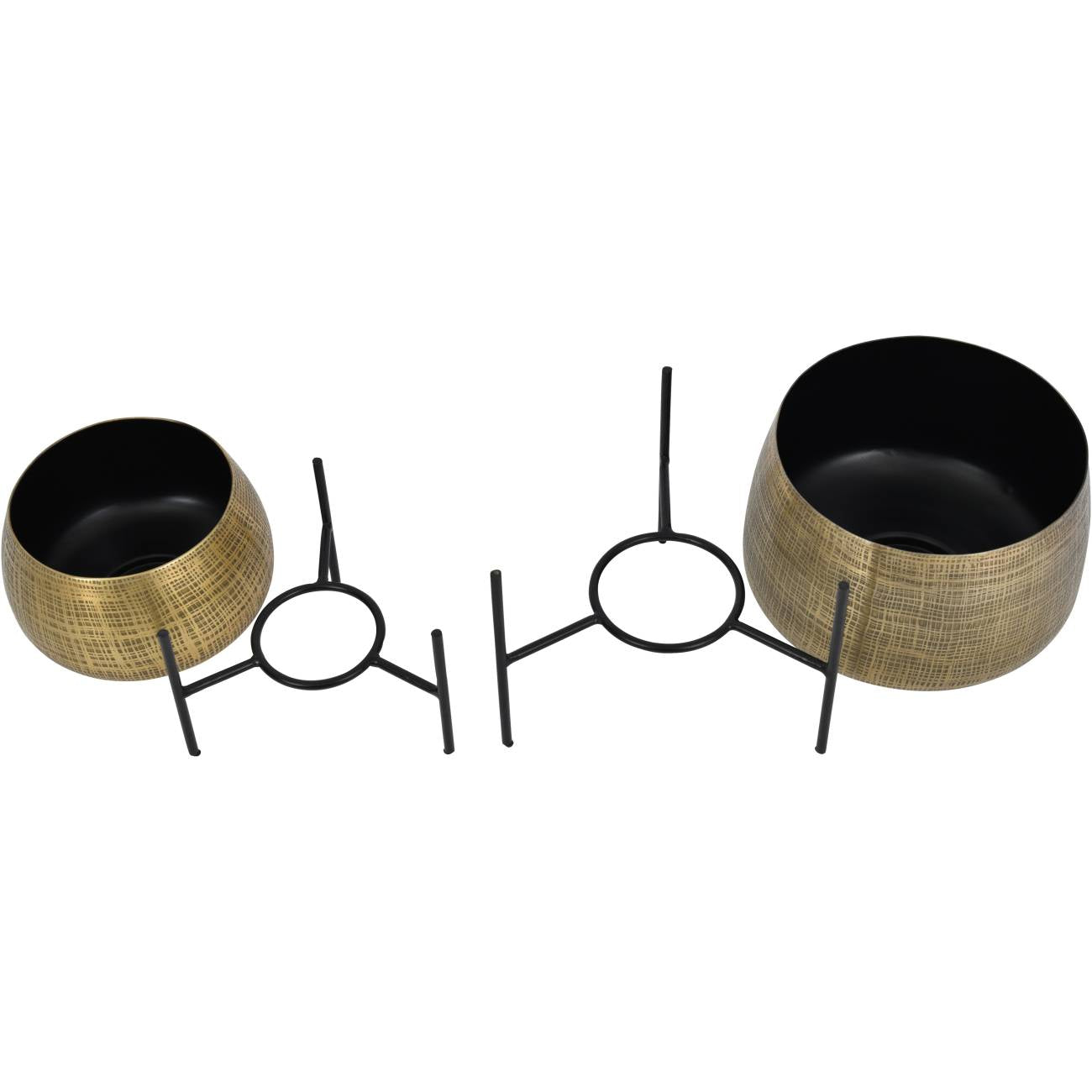 Clyde Tabletop Brass Set of 2 Planters on Black Stands