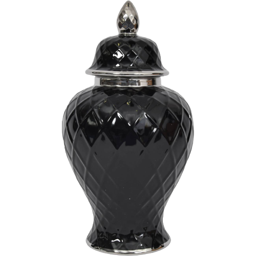 Black and Silver Ceramic Ginger Jar