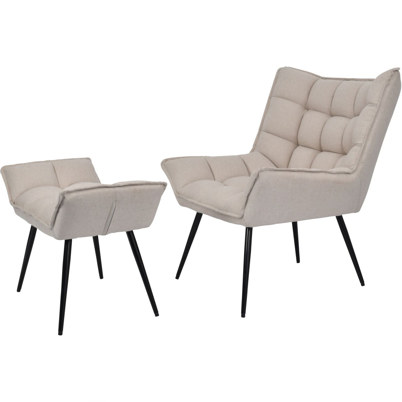 Helena Occasional Chair with Footstool in Oatmeal Fabric