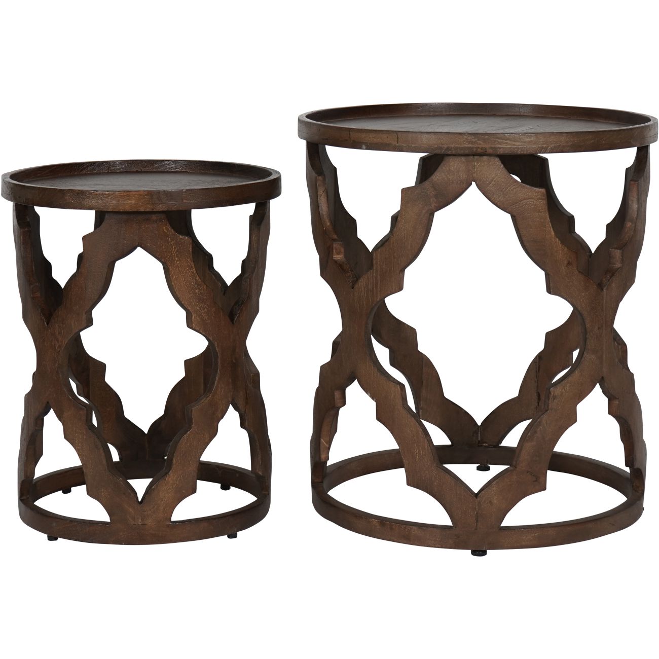 Kielder Solid Carved Wooden Set of 2 Nesting Side Tables in Dark Brown