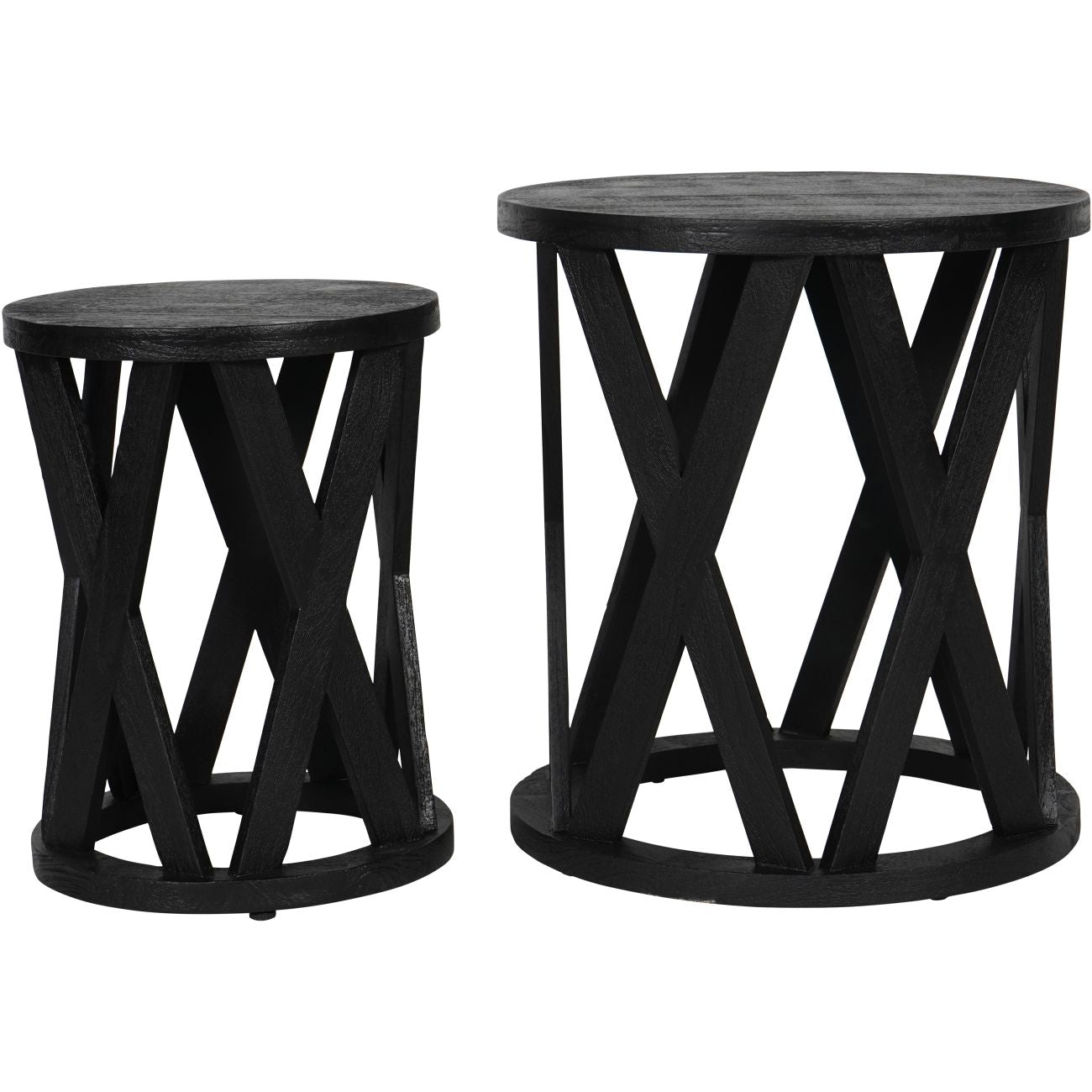 Calm Neutral Cali Solid Wooden Set of 2 Nesting Side Tables in Black