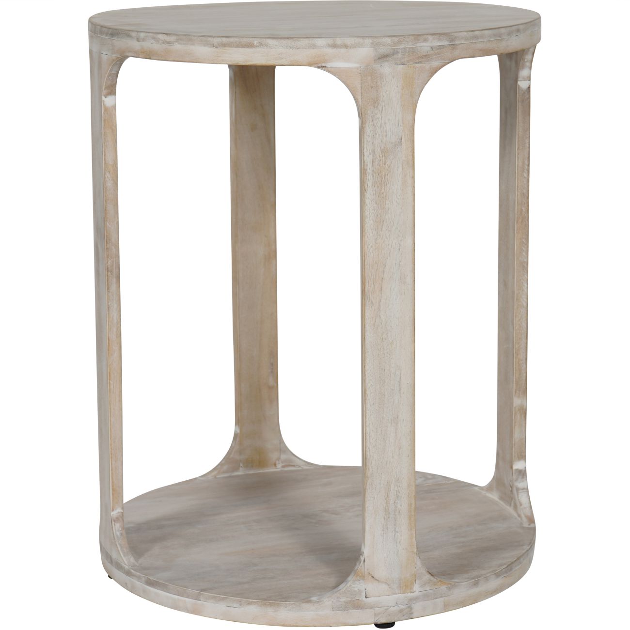 Beadnell Solid Carved Wooden Side Table in Whitewash Finish