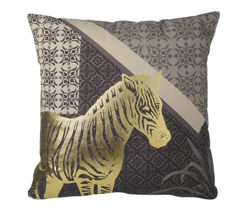 Zebra Cushion Black/Grey/Gold